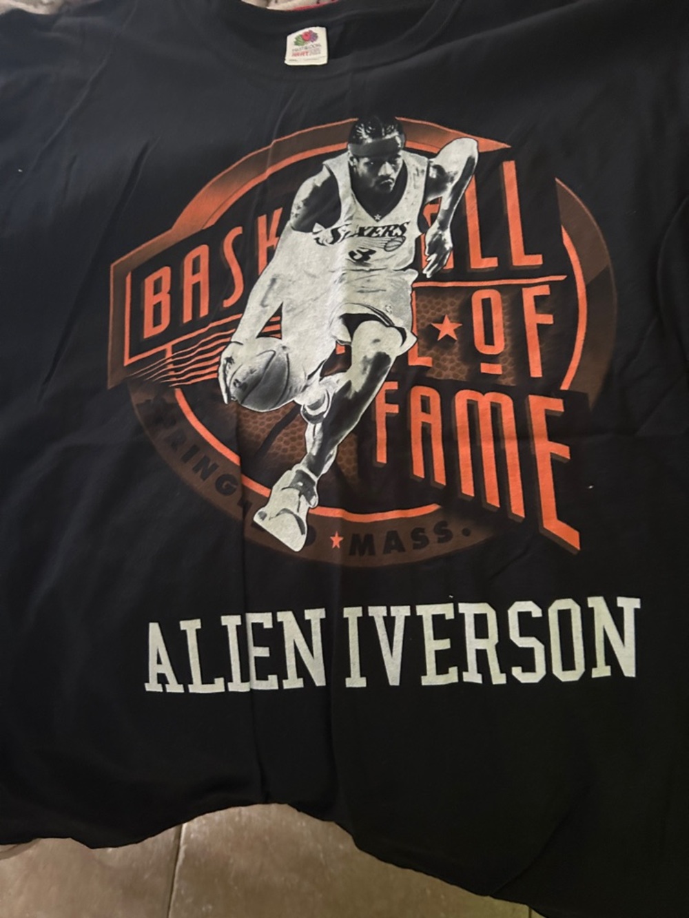 Fruit of the Loom Black T-Shirt with Orange & White Allen Iverson Graphic